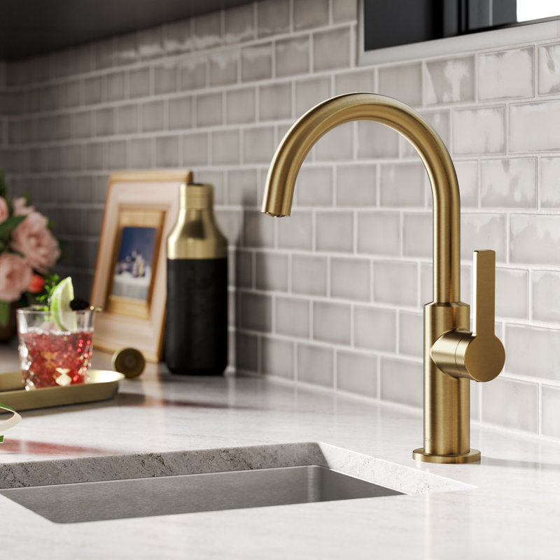 KRAUS Oletto Single Handle Kitchen Bar Faucet In Spot Free Antique
